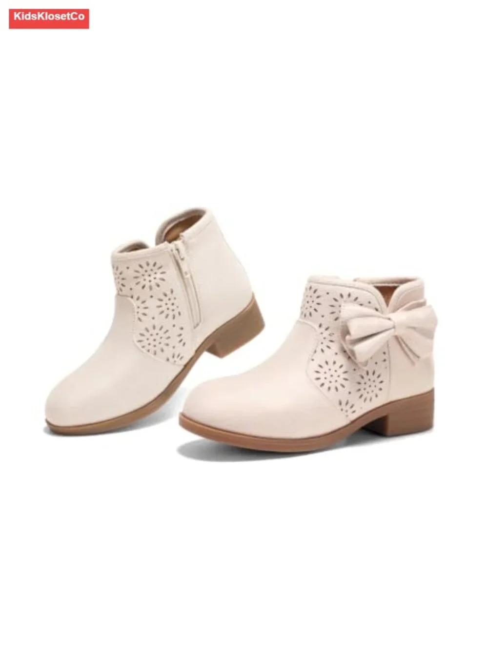 Girls Ankle Boots Bow Chunky Low Heel Booties Zip Dress Shoes